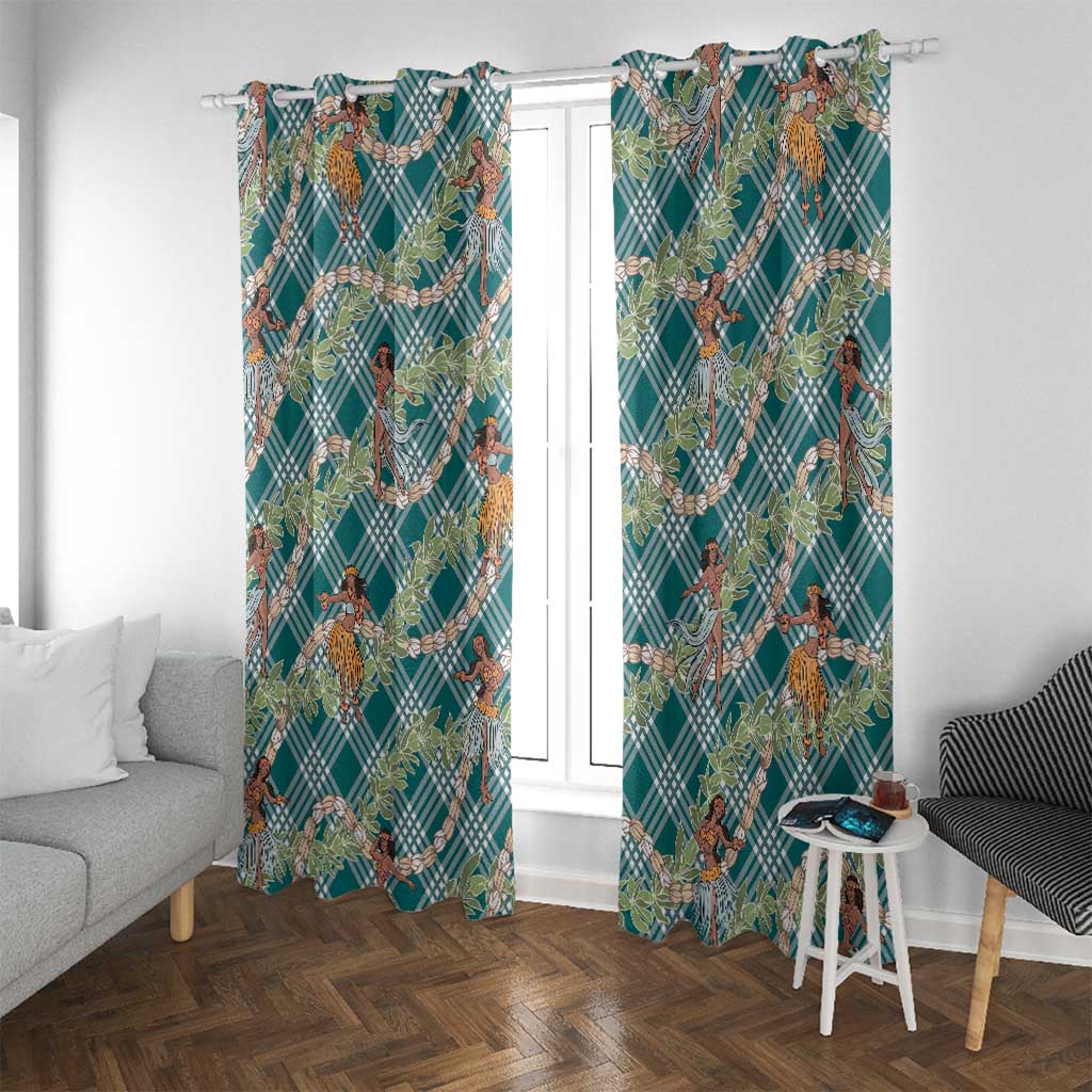 Teal Palaka Hula Girls Seamless Hawaii Aloha Window Curtain - Polynesian Pride