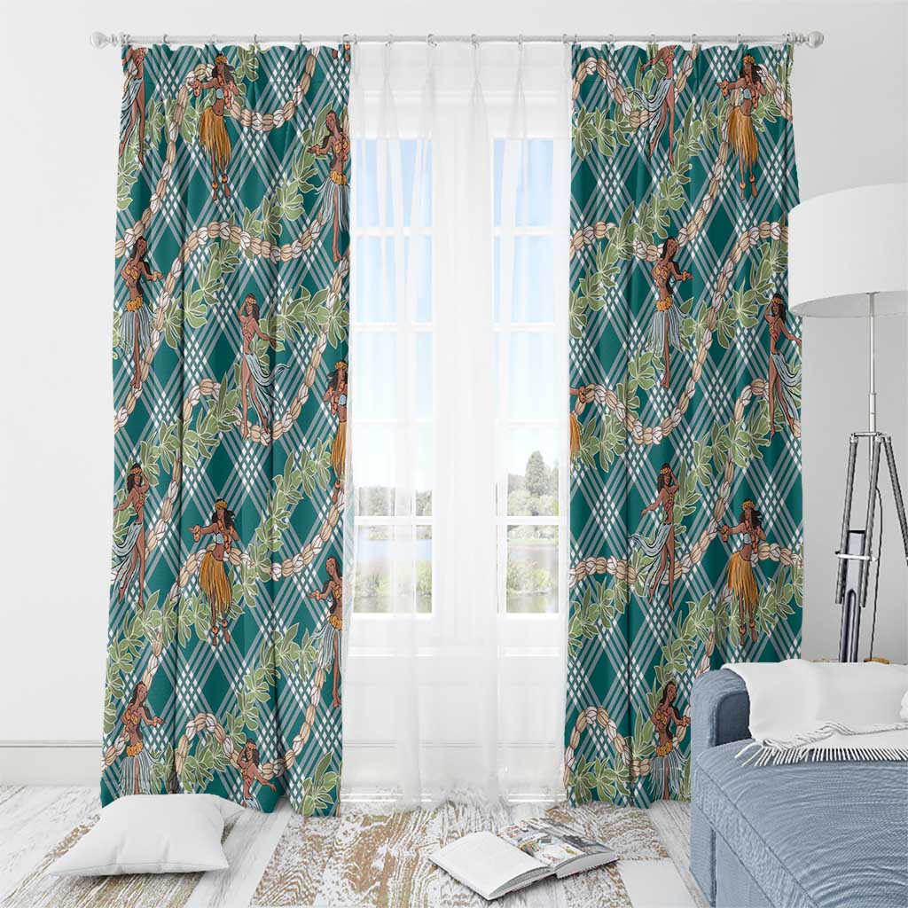 Teal Palaka Hula Girls Seamless Hawaii Aloha Window Curtain - Polynesian Pride