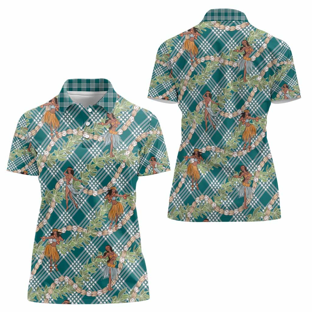 Teal Palaka Hula Girls Seamless Hawaii Aloha Women Polo Shirt - Polynesian Pride