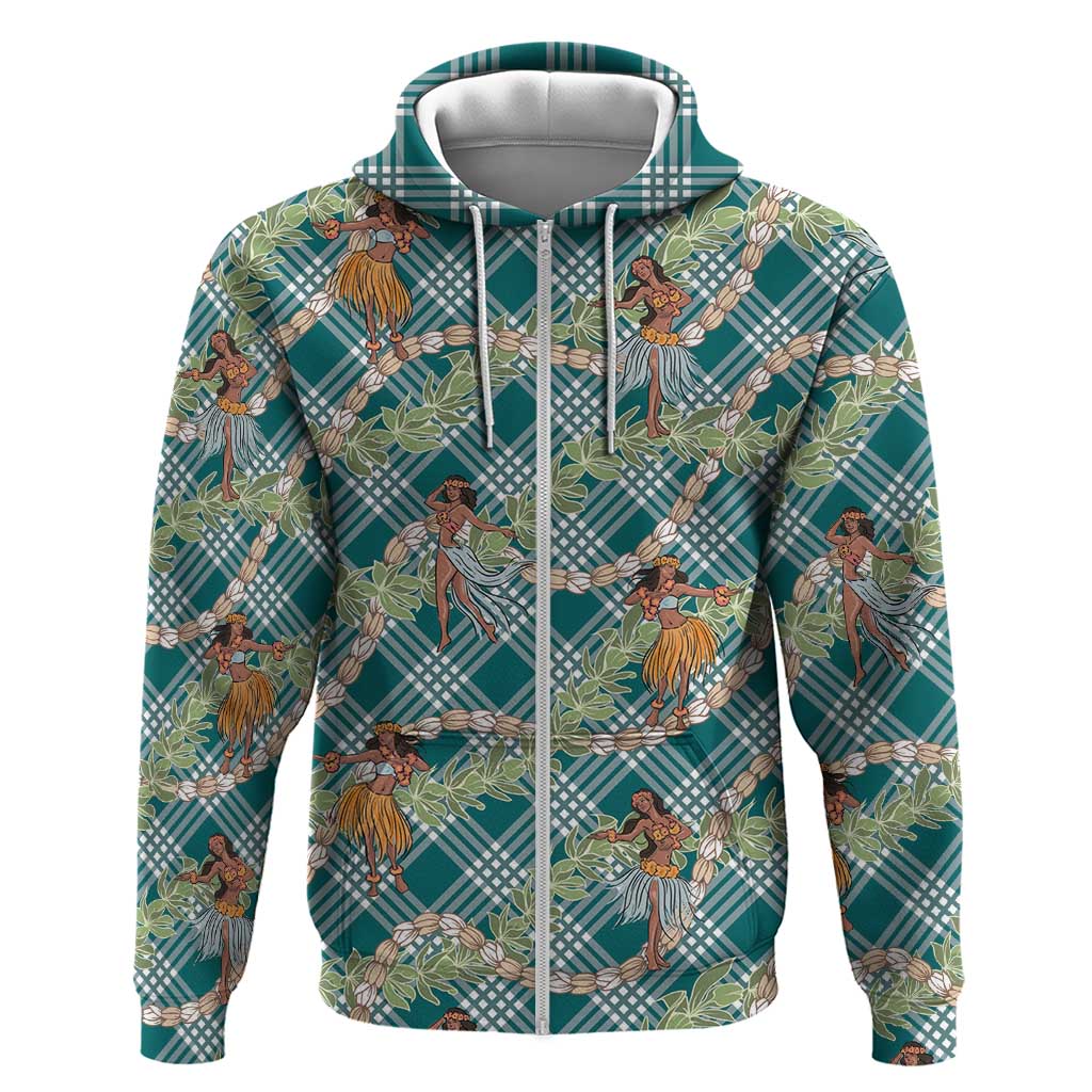 Teal Palaka Hula Girls Seamless Hawaii Aloha Zip Hoodie - Polynesian Pride