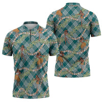 Teal Palaka Hula Girls Seamless Hawaii Aloha Zipper Polo Shirt - Polynesian Pride