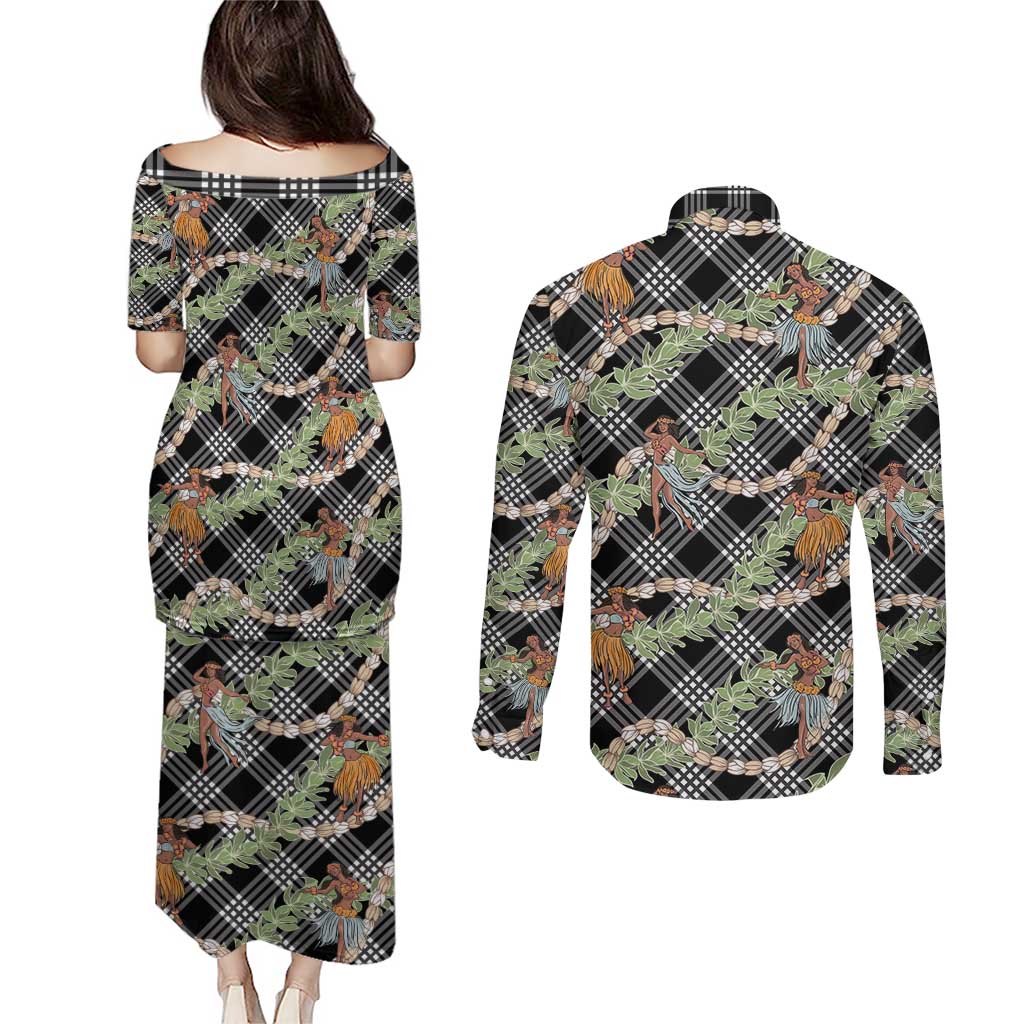 Sable Palaka Hula Girls Seamless Hawaii Aloha Couples Matching Puletasi and Long Sleeve Button Shirt LT7 - Polynesian Pride