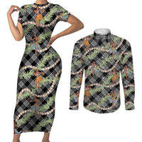 Sable Palaka Hula Girls Seamless Hawaii Aloha Couples Matching Short Sleeve Bodycon Dress and Long Sleeve Button Shirt - Polynesian Pride