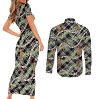 Sable Palaka Hula Girls Seamless Hawaii Aloha Couples Matching Short Sleeve Bodycon Dress and Long Sleeve Button Shirt - Polynesian Pride