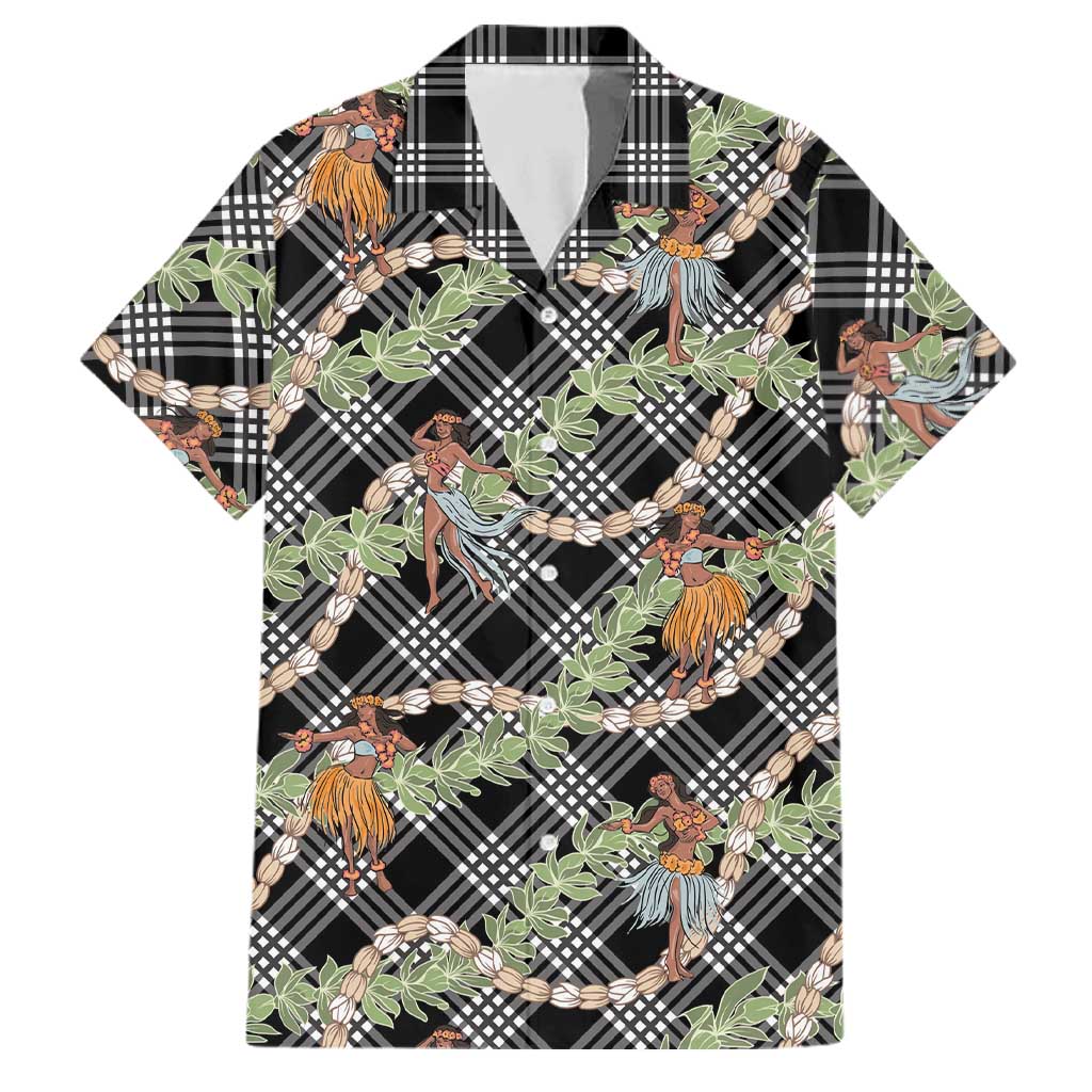 Sable Palaka Hula Girls Seamless Hawaii Aloha Family Matching Off The Shoulder Long Sleeve Dress and Hawaiian Shirt LT7 Dad's Shirt - Short Sleeve Black - Polynesian Pride