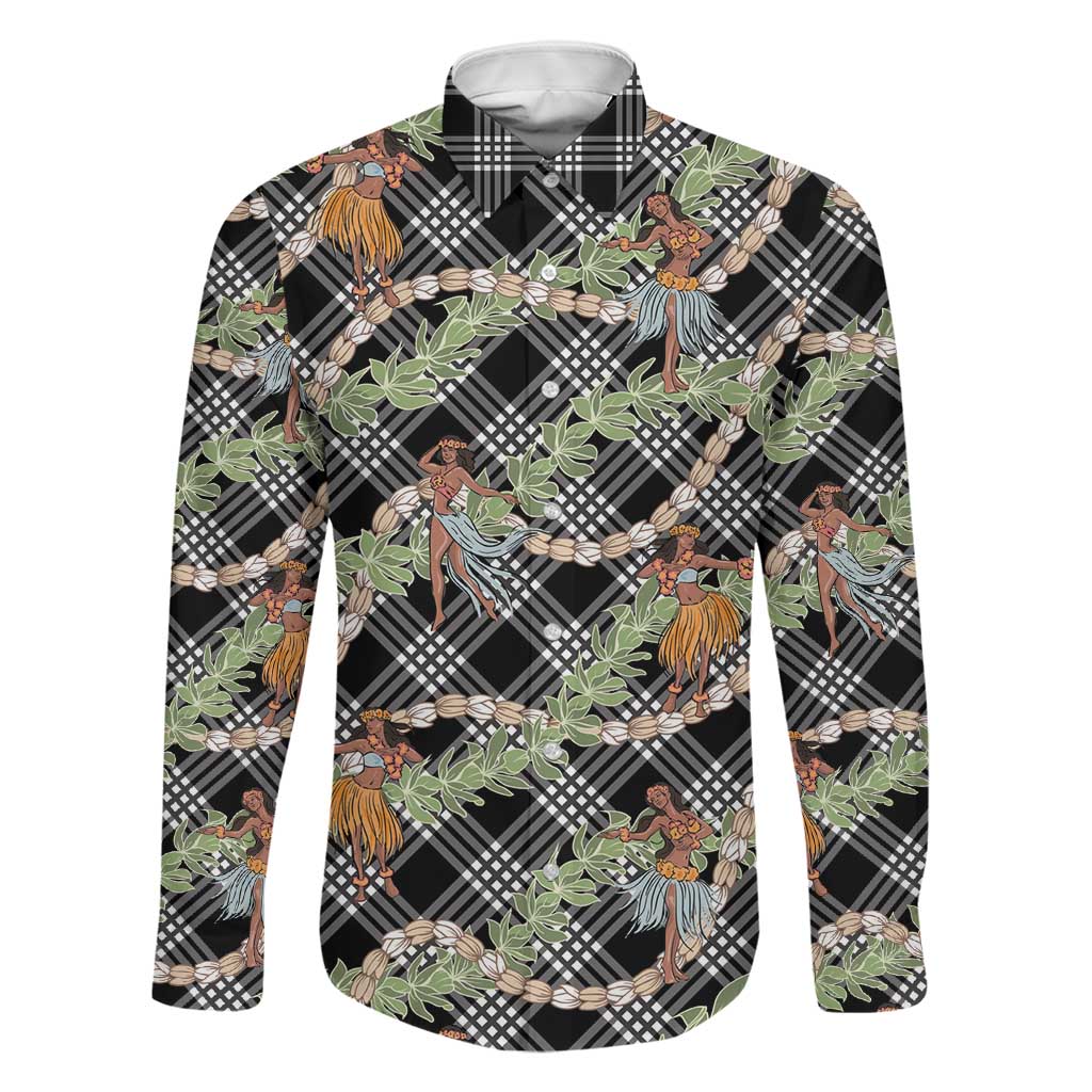 Sable Palaka Hula Girls Seamless Hawaii Aloha Family Matching Off The Shoulder Long Sleeve Dress and Hawaiian Shirt LT7 Dad's Shirt - Long Sleeve Black - Polynesian Pride