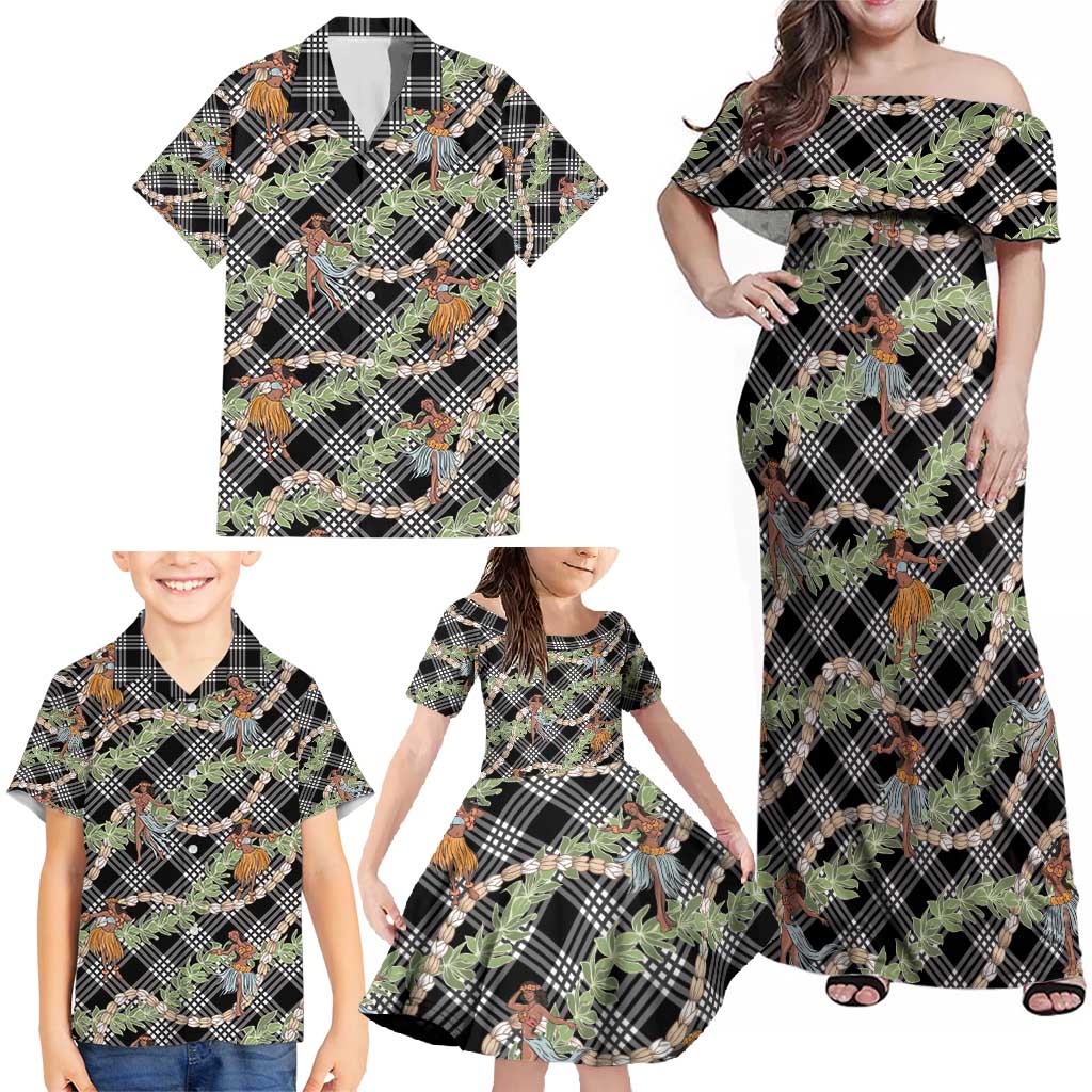 Sable Palaka Hula Girls Seamless Hawaii Aloha Family Matching Off Shoulder Maxi Dress and Hawaiian Shirt - Polynesian Pride