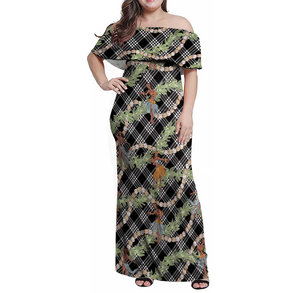 Sable Palaka Hula Girls Seamless Hawaii Aloha Family Matching Off Shoulder Maxi Dress and Hawaiian Shirt - Polynesian Pride