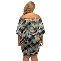 Sable Palaka Hula Girls Seamless Hawaii Aloha Family Matching Off Shoulder Short Dress and Hawaiian Shirt - Polynesian Pride