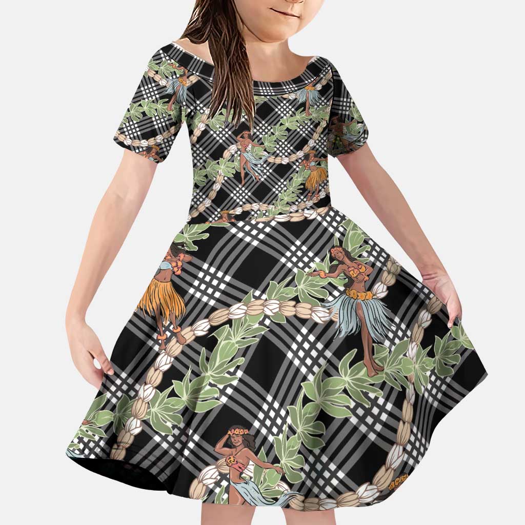 Sable Palaka Hula Girls Seamless Hawaii Aloha Family Matching Puletasi and Hawaiian Shirt LT7 Daughter's Dress Black - Polynesian Pride