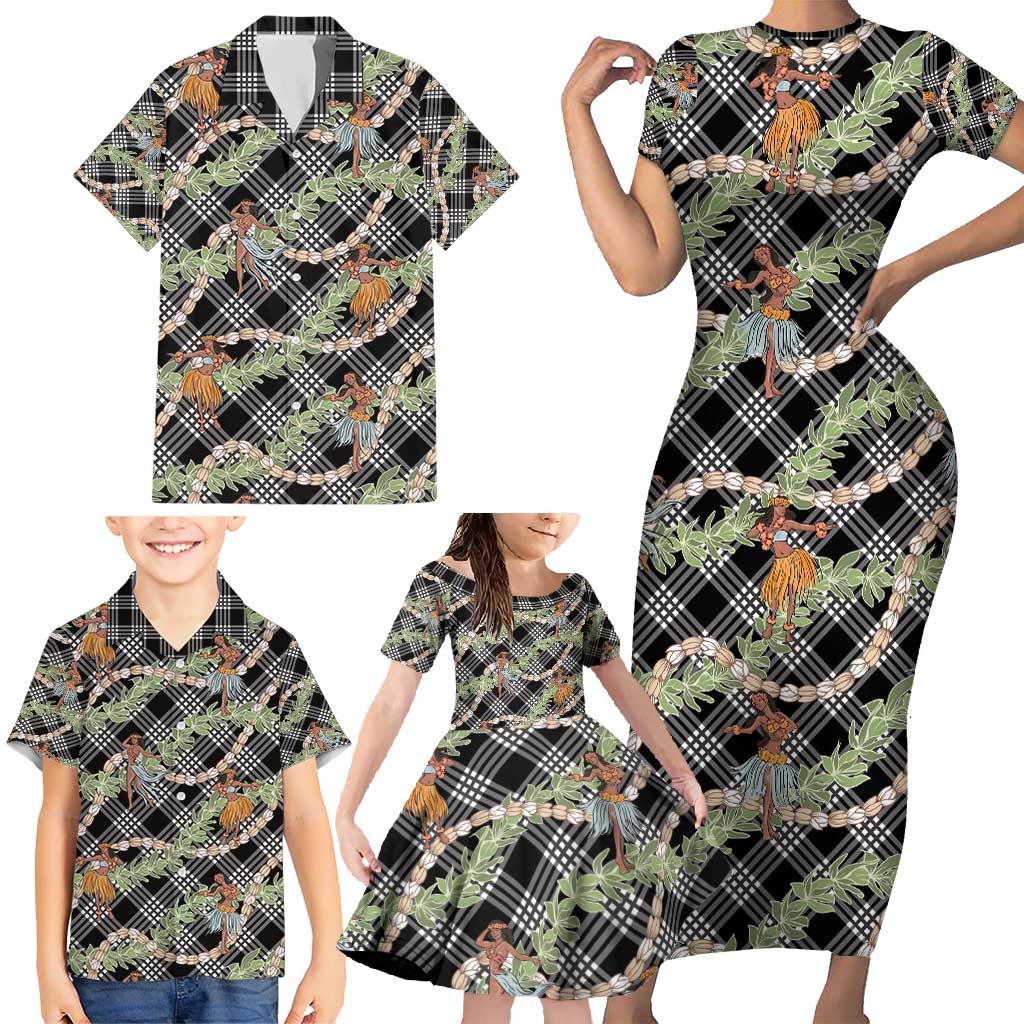 Sable Palaka Hula Girls Seamless Hawaii Aloha Family Matching Short Sleeve Bodycon Dress and Hawaiian Shirt - Polynesian Pride