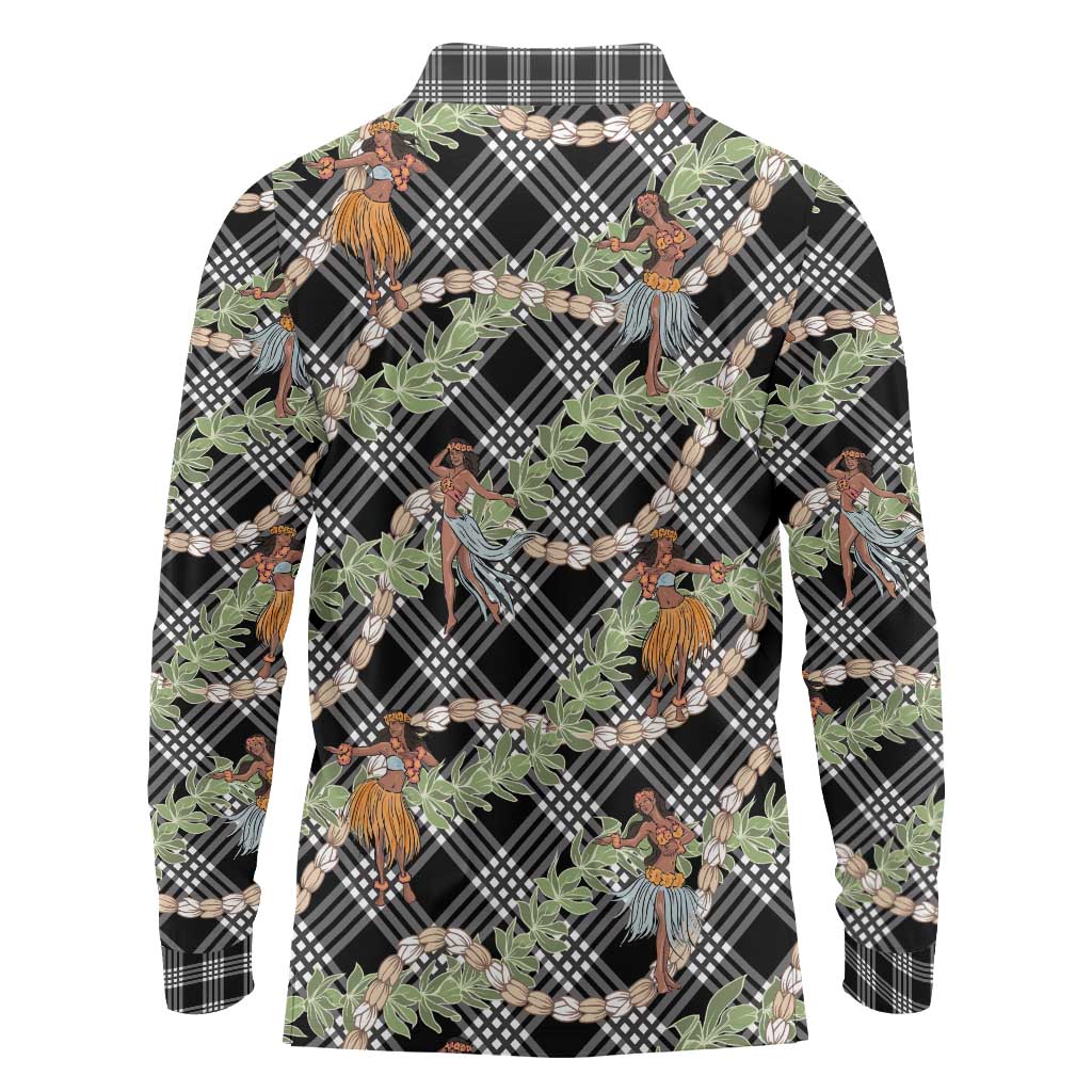 Sable Palaka Hula Girls Seamless Hawaii Aloha Long Sleeve Polo Shirt - Polynesian Pride