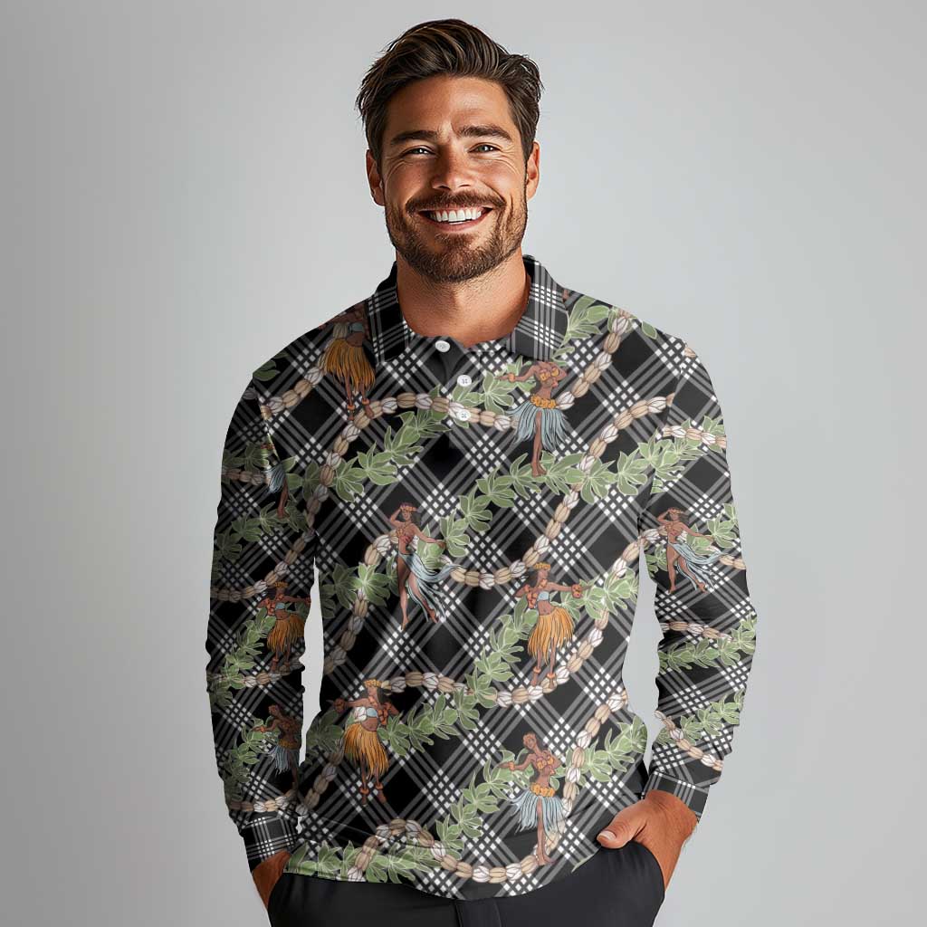 Sable Palaka Hula Girls Seamless Hawaii Aloha Long Sleeve Polo Shirt - Polynesian Pride