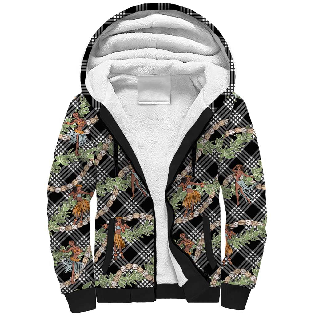 Sable Palaka Hula Girls Seamless Hawaii Aloha Sherpa Hoodie LT7 Unisex Black - Polynesian Pride