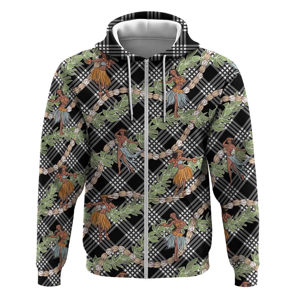Sable Palaka Hula Girls Seamless Hawaii Aloha Zip Hoodie LT7 Zip Hoodie Black - Polynesian Pride