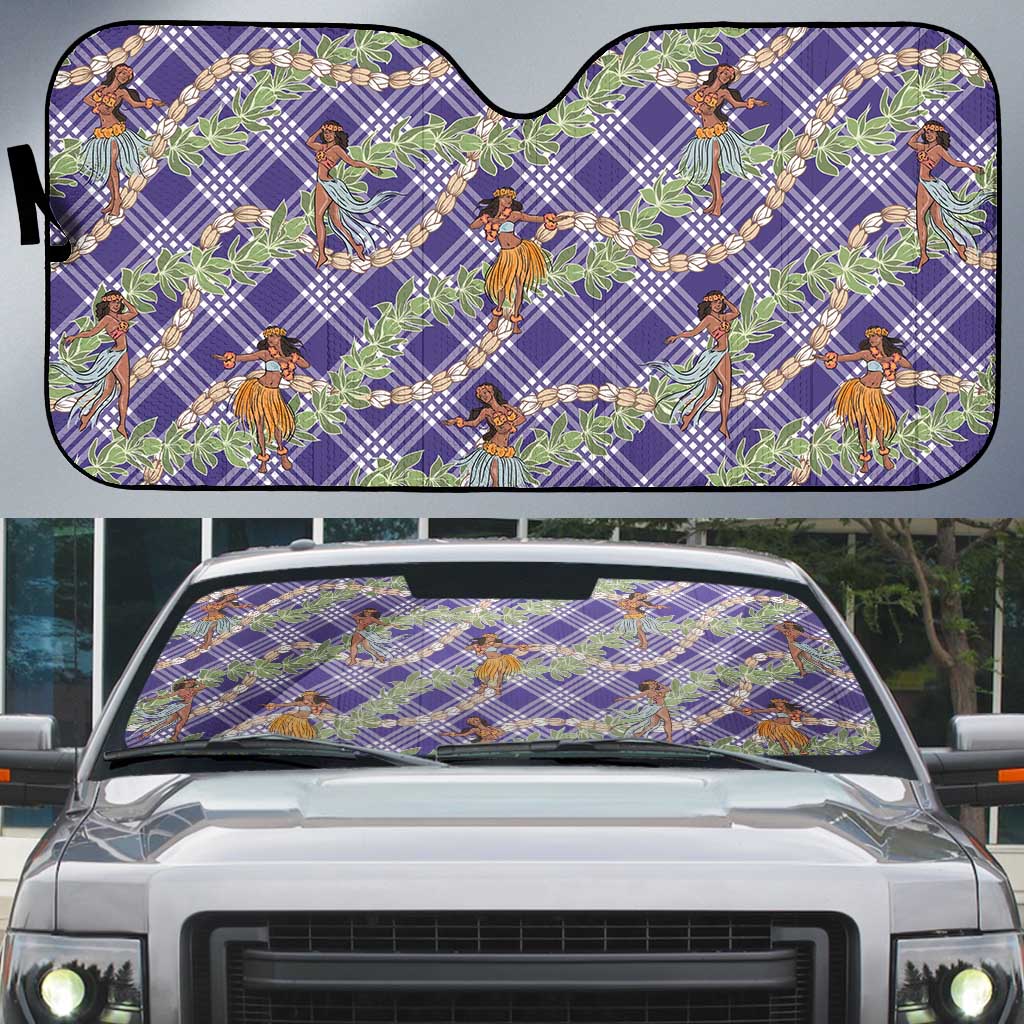 Lavender Palaka Hula Girls Seamless Hawaii Aloha Auto Sun Shade - Polynesian Pride