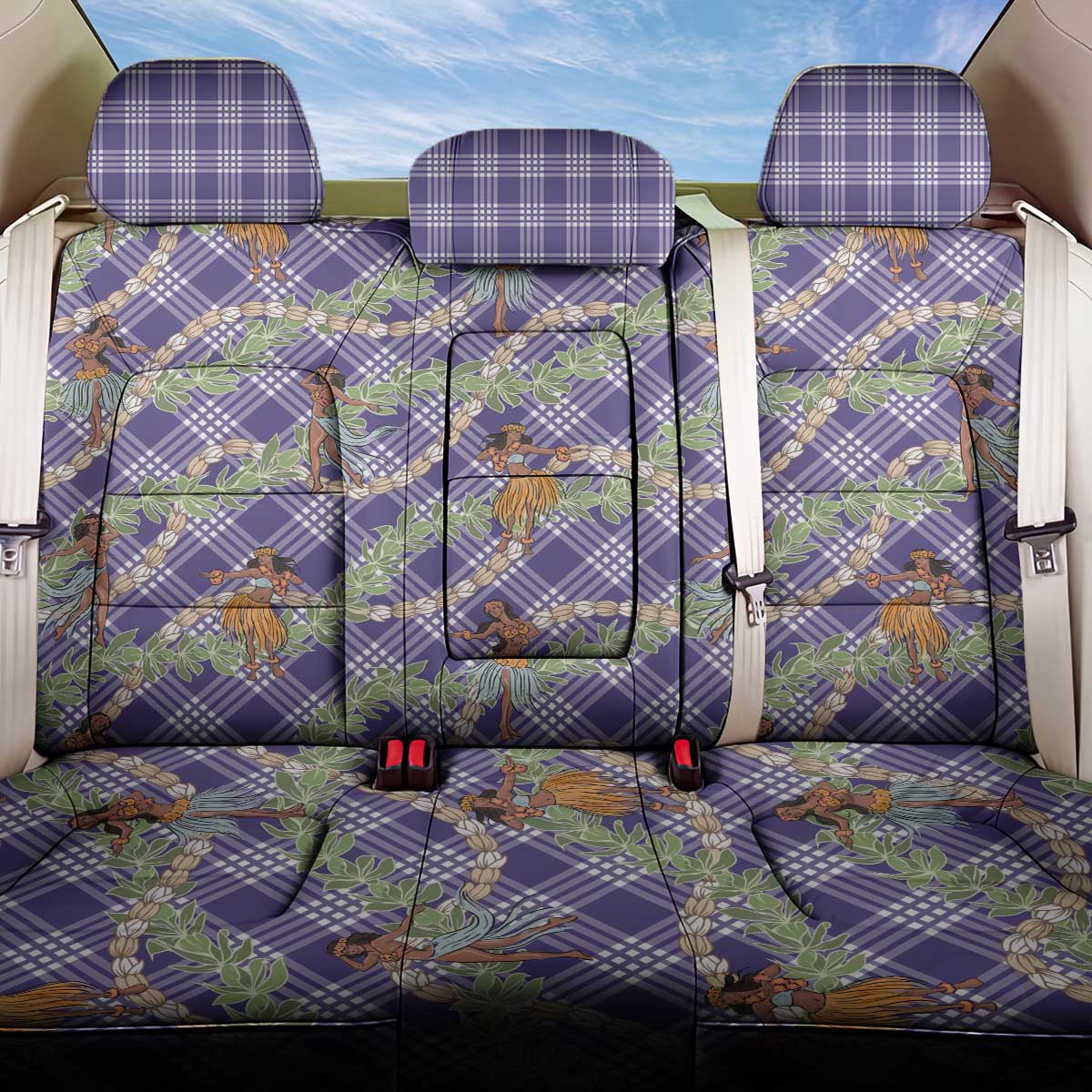 Lavender Palaka Hula Girls Seamless Hawaii Aloha Back Car Seat Cover LT7 One Size Lavender - Polynesian Pride