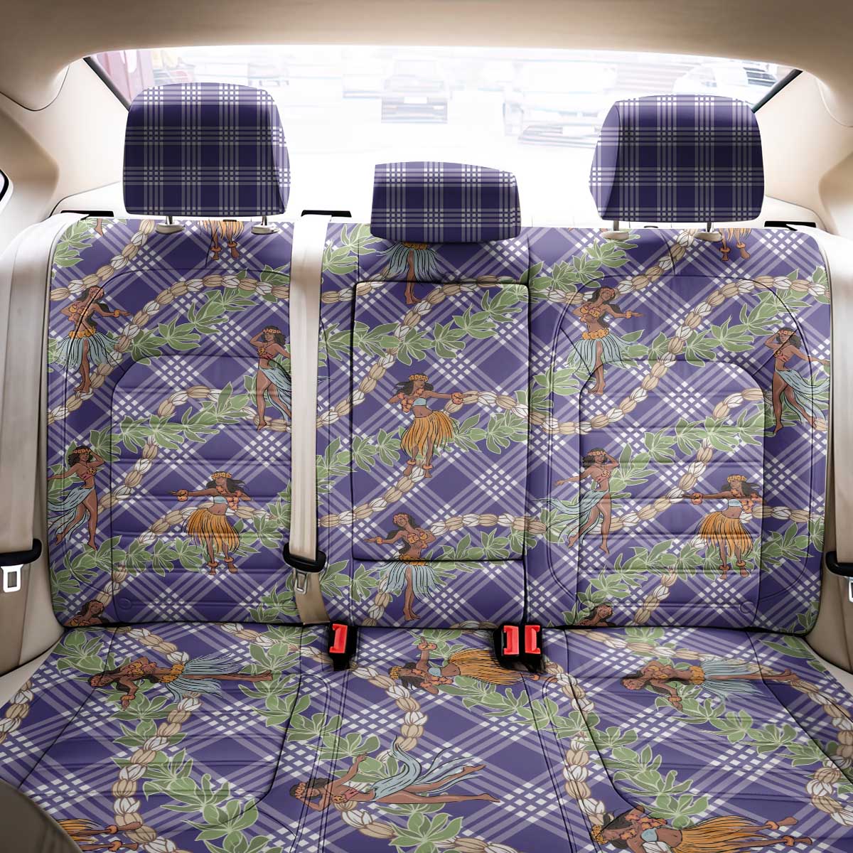 Lavender Palaka Hula Girls Seamless Hawaii Aloha Back Car Seat Cover LT7 - Polynesian Pride
