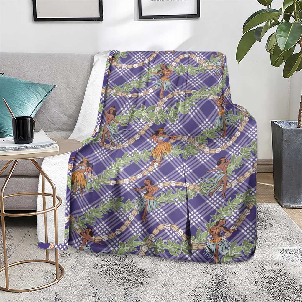 Lavender Palaka Hula Girls Seamless Hawaii Aloha Blanket - Polynesian Pride