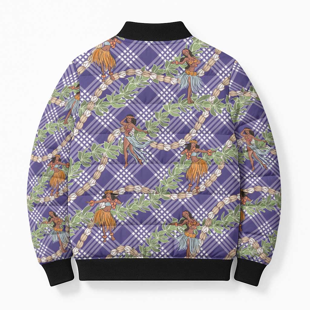 Lavender Palaka Hula Girls Seamless Hawaii Aloha Bomber Puffer Jacket - Polynesian Pride