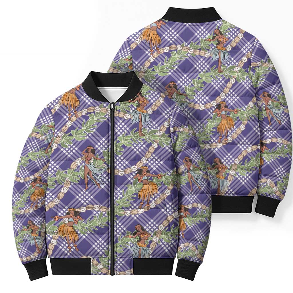 Lavender Palaka Hula Girls Seamless Hawaii Aloha Bomber Puffer Jacket - Polynesian Pride