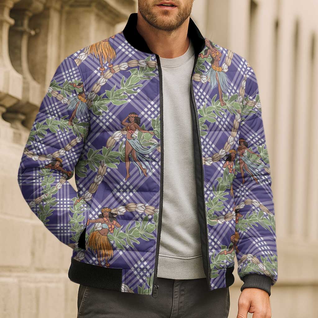 Lavender Palaka Hula Girls Seamless Hawaii Aloha Bomber Puffer Jacket - Polynesian Pride