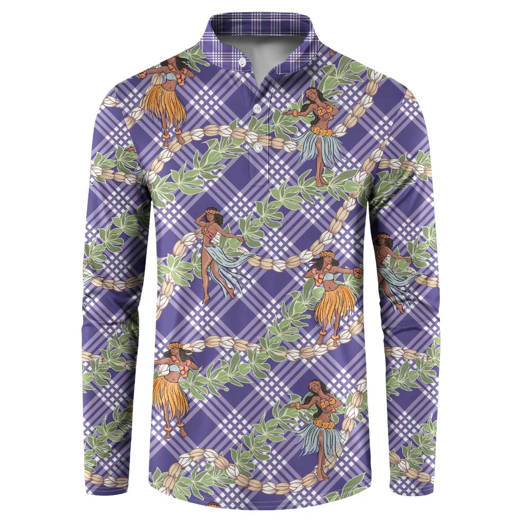 Lavender Palaka Hula Girls Seamless Hawaii Aloha Button Sweatshirt - Polynesian Pride