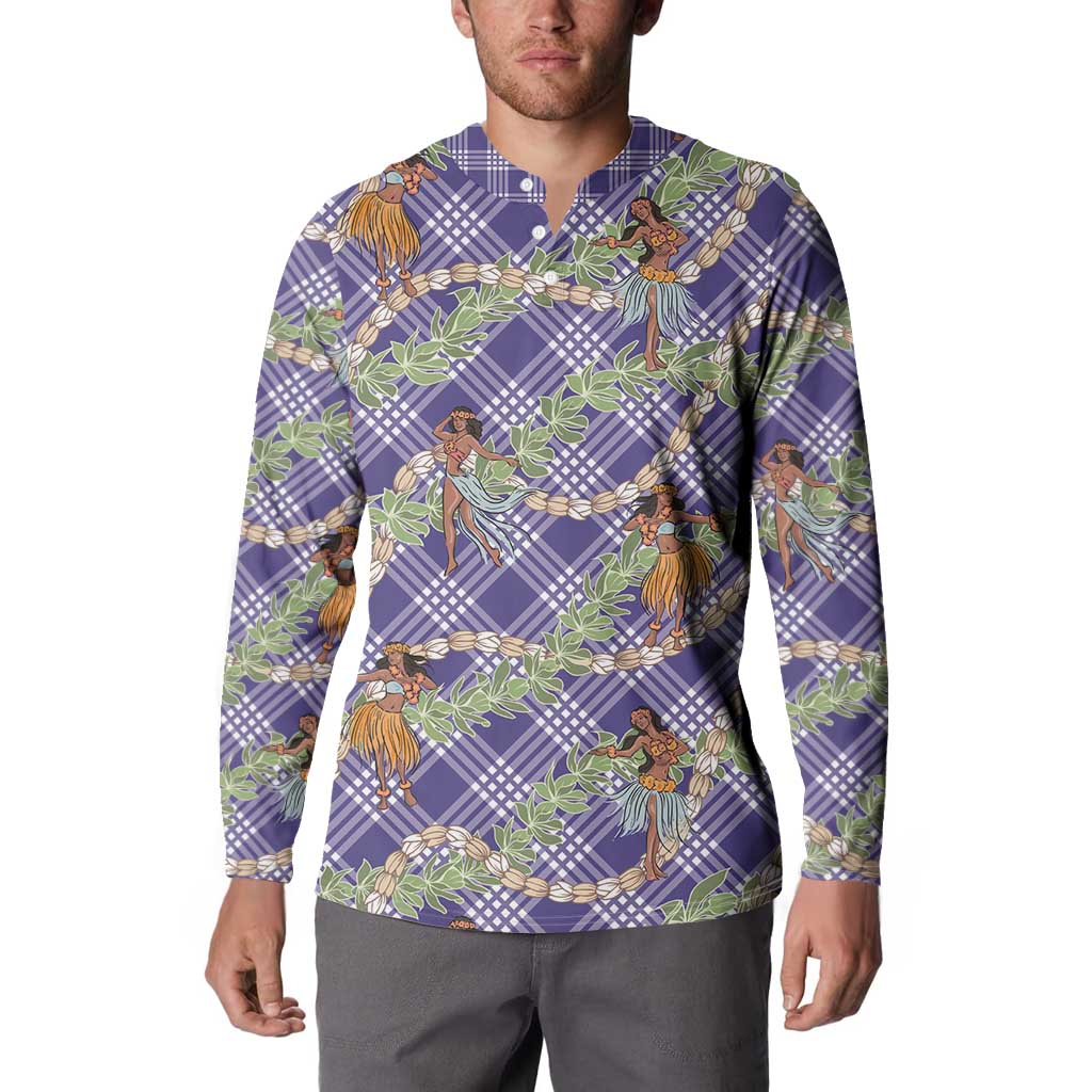 Lavender Palaka Hula Girls Seamless Hawaii Aloha Button Sweatshirt - Polynesian Pride