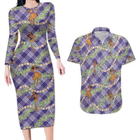 Lavender Palaka Hula Girls Seamless Hawaii Aloha Couples Matching Long Sleeve Bodycon Dress and Hawaiian Shirt - Polynesian Pride