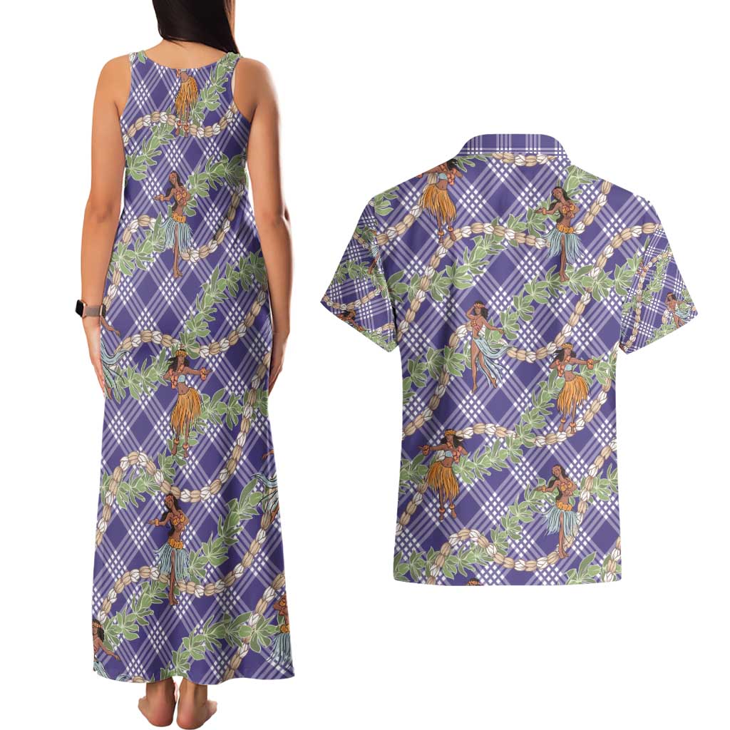Lavender Palaka Hula Girls Seamless Hawaii Aloha Couples Matching Tank Maxi Dress and Hawaiian Shirt - Polynesian Pride