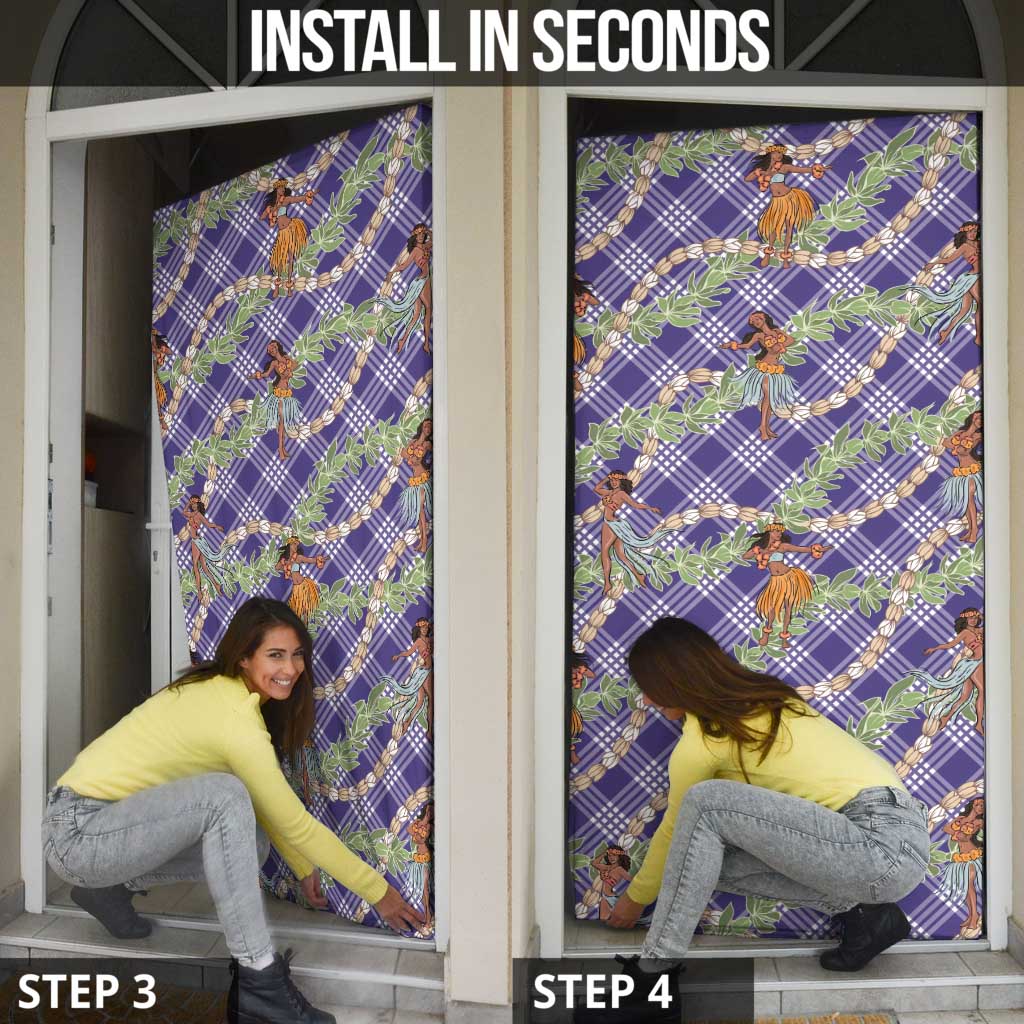 Lavender Palaka Hula Girls Seamless Hawaii Aloha Door Cover - Polynesian Pride