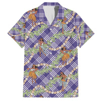 Lavender Palaka Hula Girls Seamless Hawaii Aloha Family Matching Off The Shoulder Long Sleeve Dress and Hawaiian Shirt - Polynesian Pride