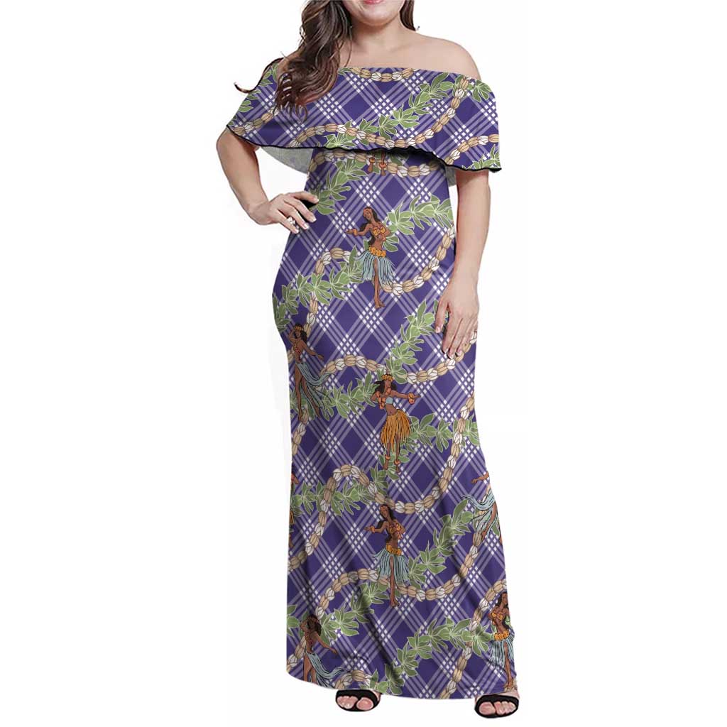 Lavender Palaka Hula Girls Seamless Hawaii Aloha Family Matching Off Shoulder Maxi Dress and Hawaiian Shirt - Polynesian Pride