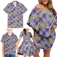 Lavender Palaka Hula Girls Seamless Hawaii Aloha Family Matching Off Shoulder Short Dress and Hawaiian Shirt - Polynesian Pride