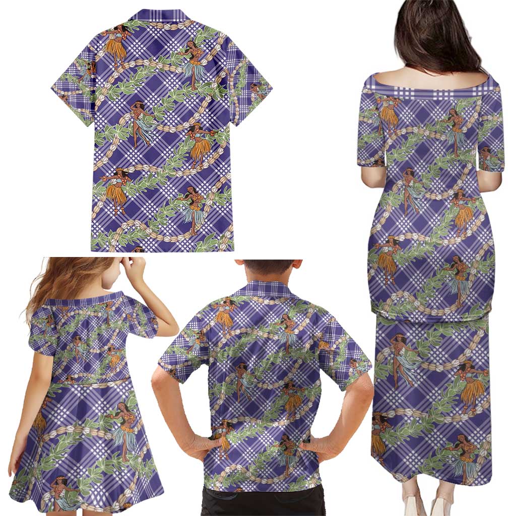 Lavender Palaka Hula Girls Seamless Hawaii Aloha Family Matching Puletasi and Hawaiian Shirt - Polynesian Pride