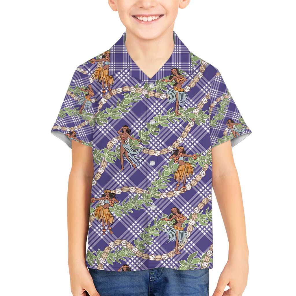 Lavender Palaka Hula Girls Seamless Hawaii Aloha Family Matching Puletasi and Hawaiian Shirt - Polynesian Pride