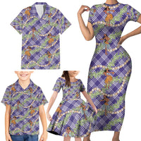 Lavender Palaka Hula Girls Seamless Hawaii Aloha Family Matching Short Sleeve Bodycon Dress and Hawaiian Shirt - Polynesian Pride