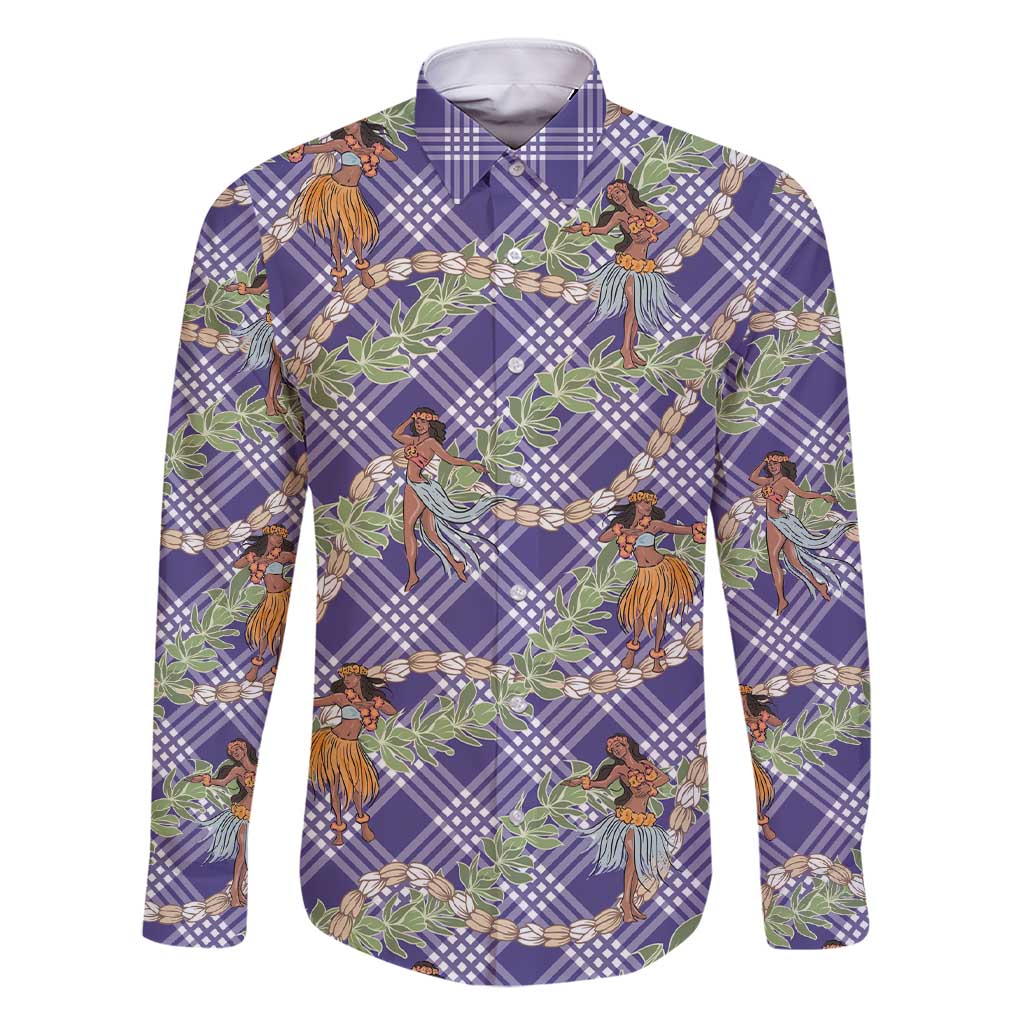 Lavender Palaka Hula Girls Seamless Hawaii Aloha Family Matching Short Sleeve Bodycon Dress and Hawaiian Shirt - Polynesian Pride