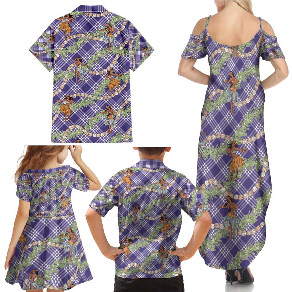 Lavender Palaka Hula Girls Seamless Hawaii Aloha Family Matching Summer Maxi Dress and Hawaiian Shirt - Polynesian Pride