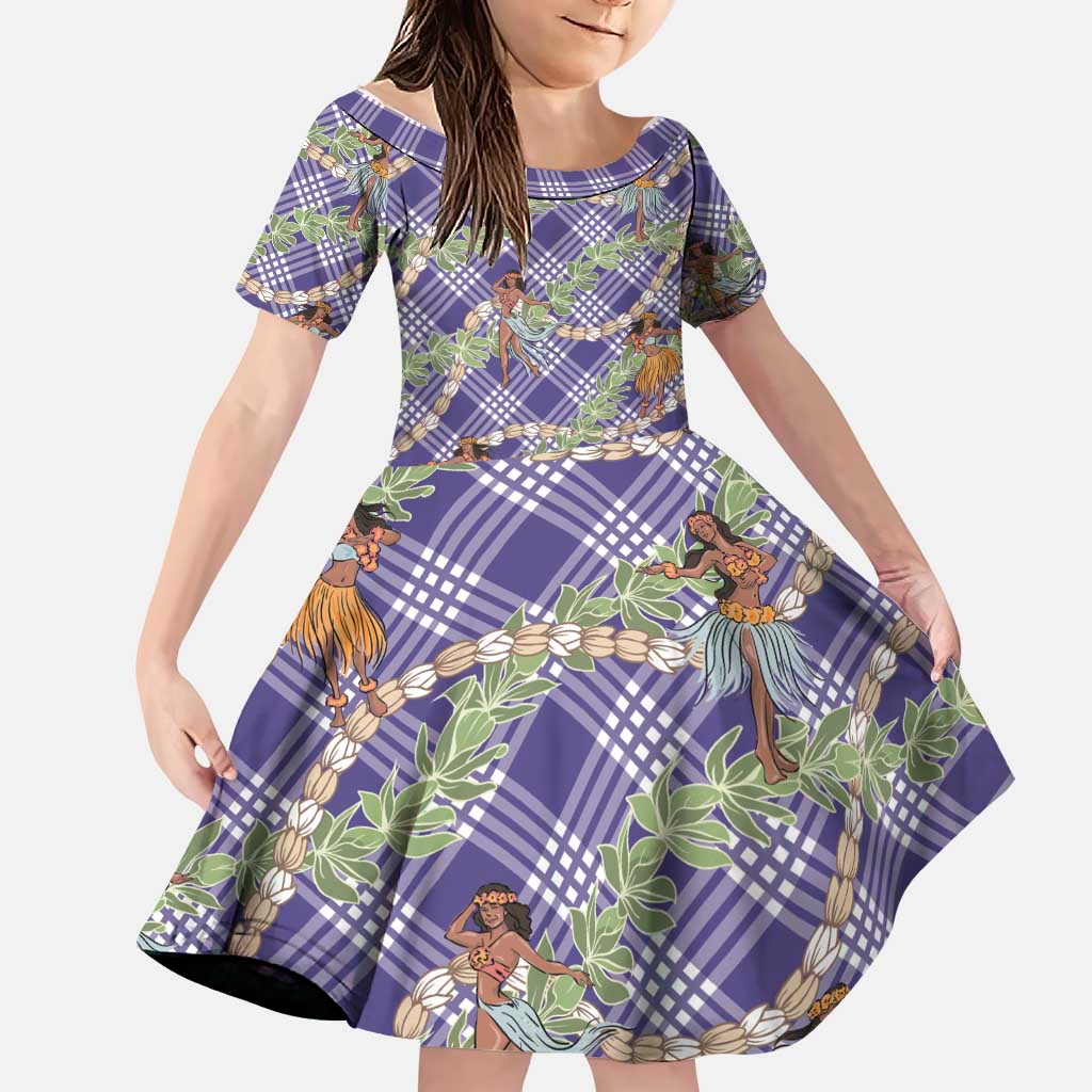 Lavender Palaka Hula Girls Seamless Hawaii Aloha Family Matching Tank Maxi Dress and Hawaiian Shirt LT7 Daughter's Dress Lavender - Polynesian Pride