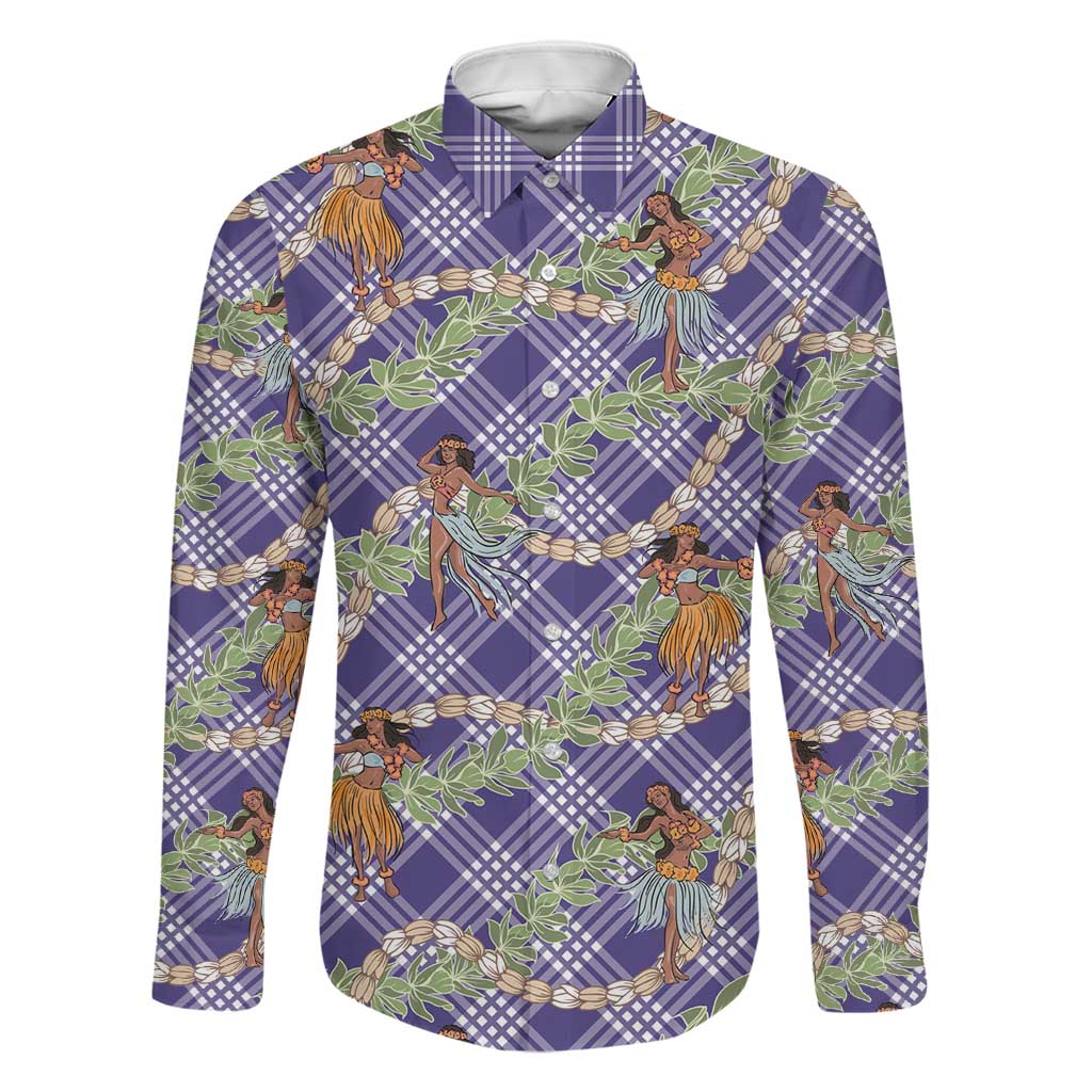 Lavender Palaka Hula Girls Seamless Hawaii Aloha Family Matching Tank Maxi Dress and Hawaiian Shirt LT7 Dad's Shirt - Long Sleeve Lavender - Polynesian Pride