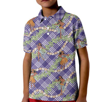 Lavender Palaka Hula Girls Seamless Hawaii Aloha Kid Polo Shirt - Polynesian Pride