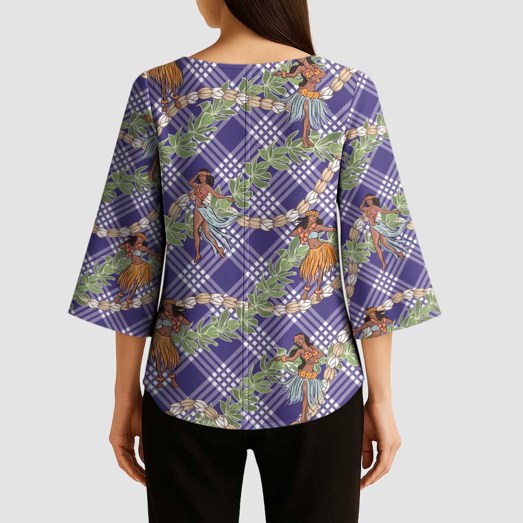 Lavender Palaka Hula Girls Seamless Hawaii Aloha Kimono Sleeve Blouse - Polynesian Pride