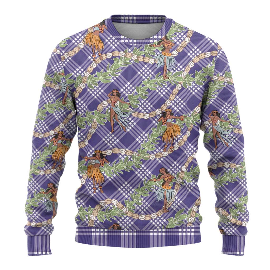 Lavender Palaka Hula Girls Seamless Hawaii Aloha Ugly Christmas Sweater - Polynesian Pride