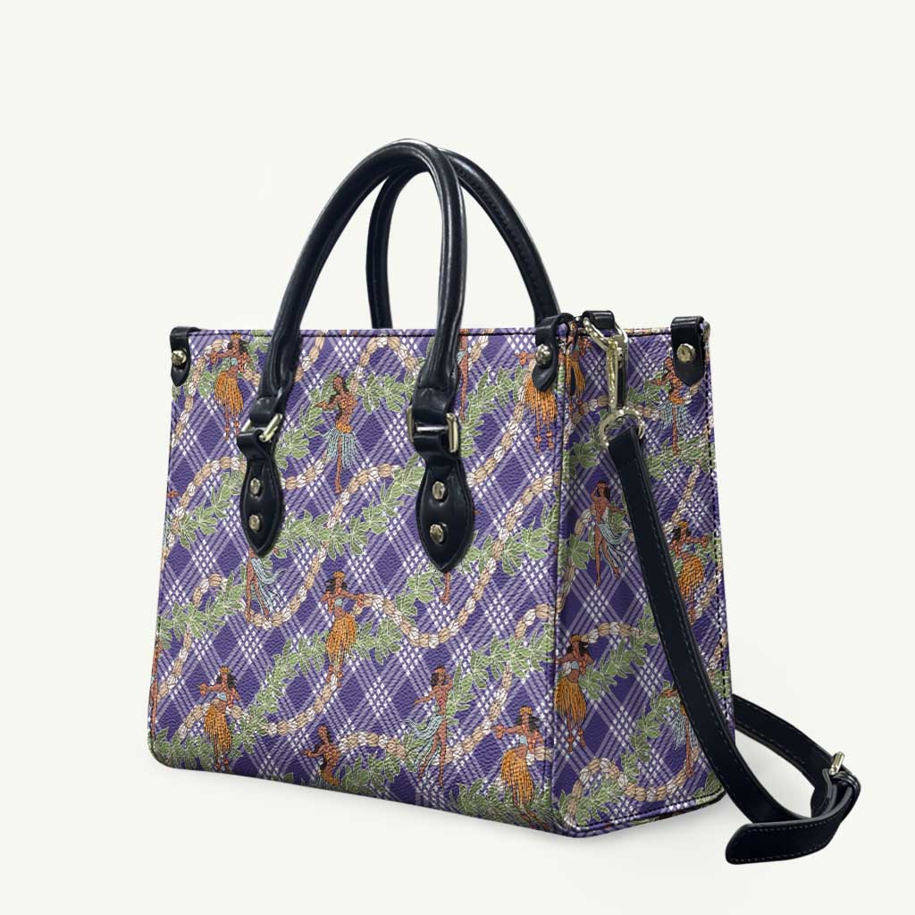Lavender Palaka Hula Girls Seamless Hawaii Aloha Leather Bag - Polynesian Pride