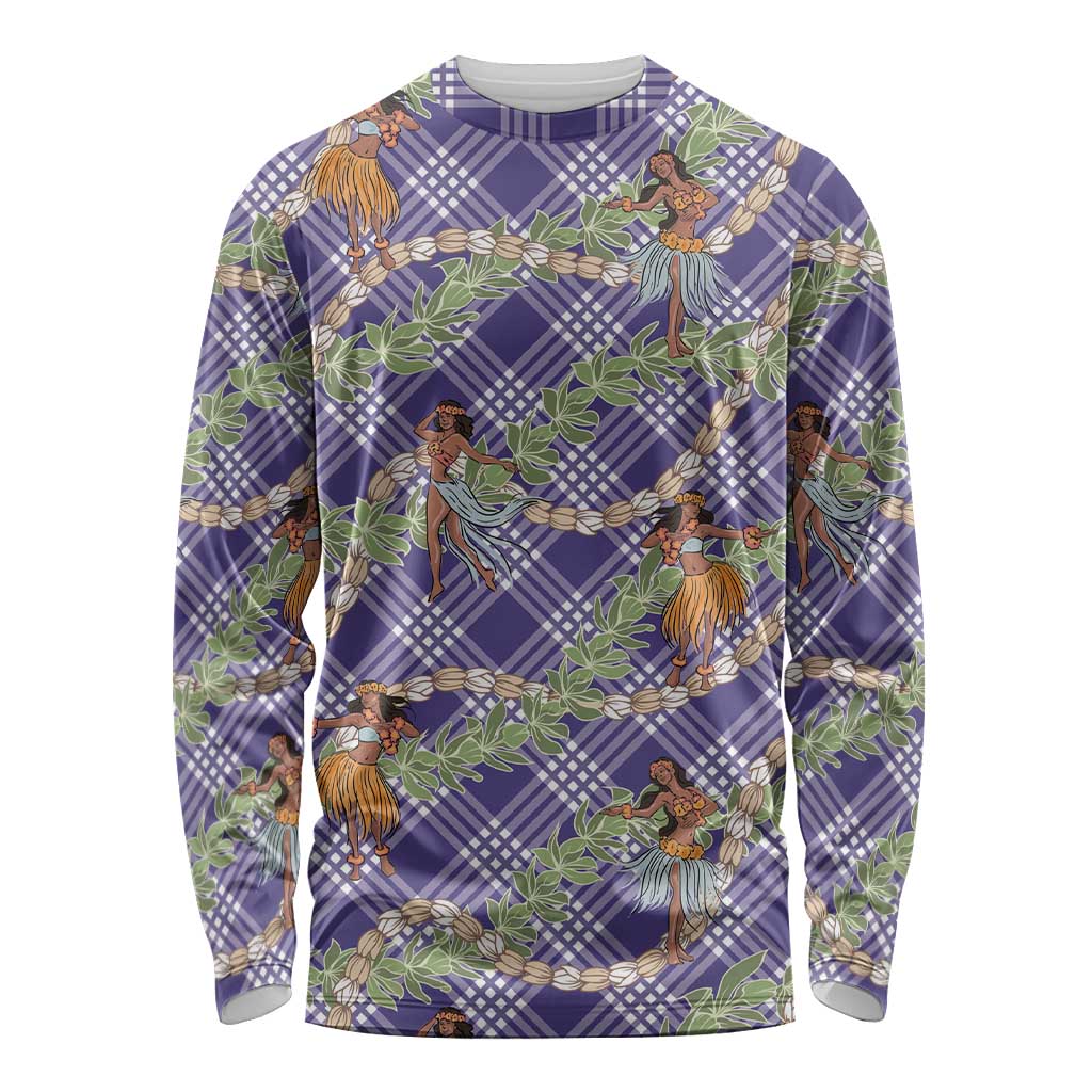 Lavender Palaka Hula Girls Seamless Hawaii Aloha Long Sleeve Shirt - Polynesian Pride
