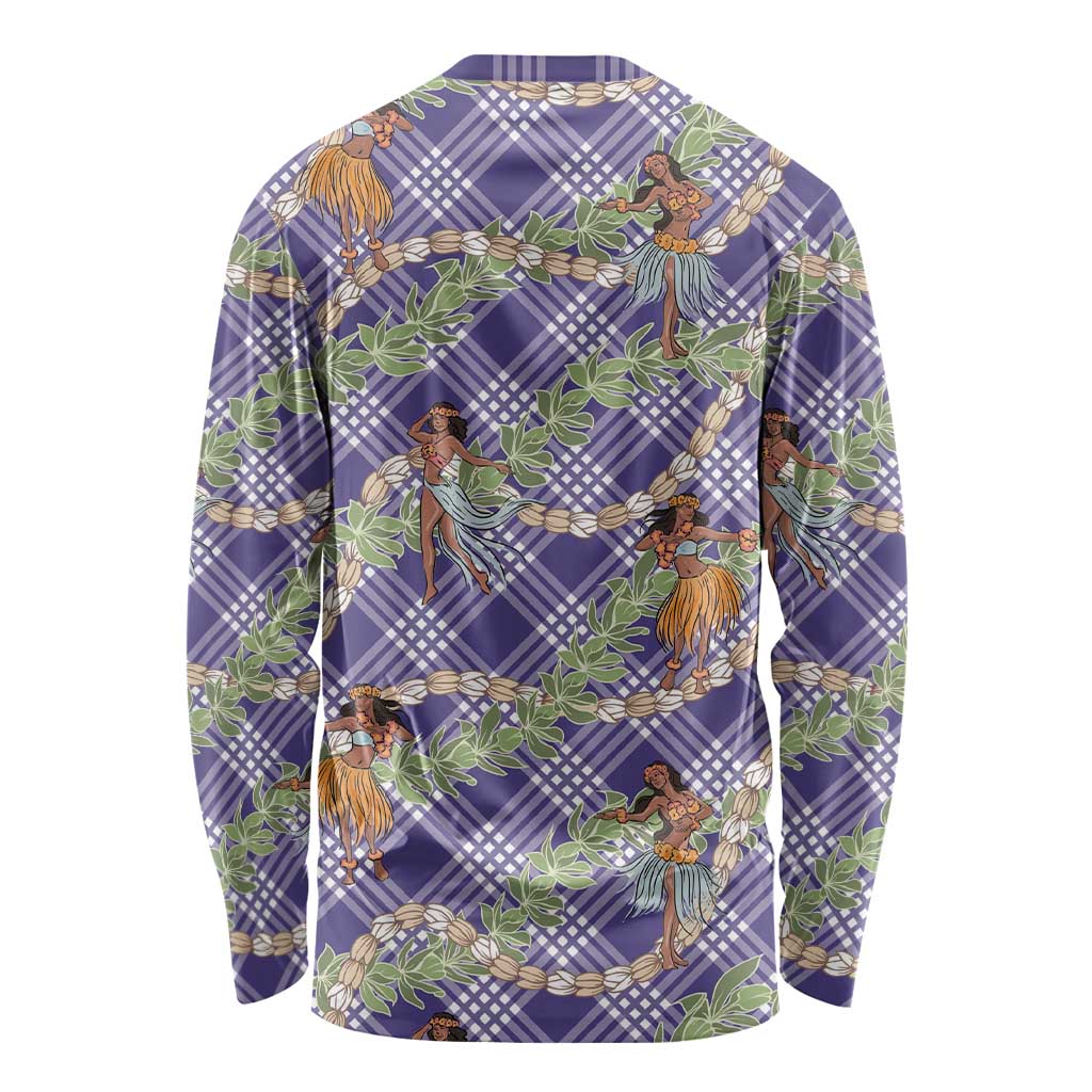 Lavender Palaka Hula Girls Seamless Hawaii Aloha Long Sleeve Shirt - Polynesian Pride