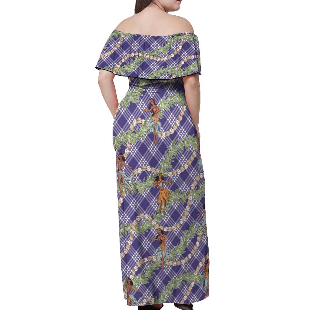 Lavender Palaka Hula Girls Seamless Hawaii Aloha Off Shoulder Maxi Dress - Polynesian Pride