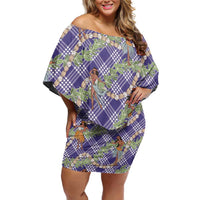 Lavender Palaka Hula Girls Seamless Hawaii Aloha Off Shoulder Short Dress - Polynesian Pride