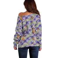 Lavender Palaka Hula Girls Seamless Hawaii Aloha Off Shoulder Sweater LT7 - Polynesian Pride
